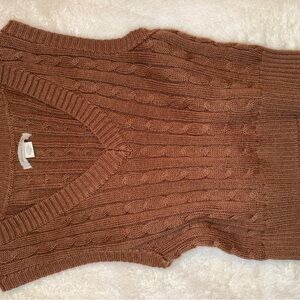 American Eagle Outfitters V-Neck Cable Knit Sweater Vest - Brown